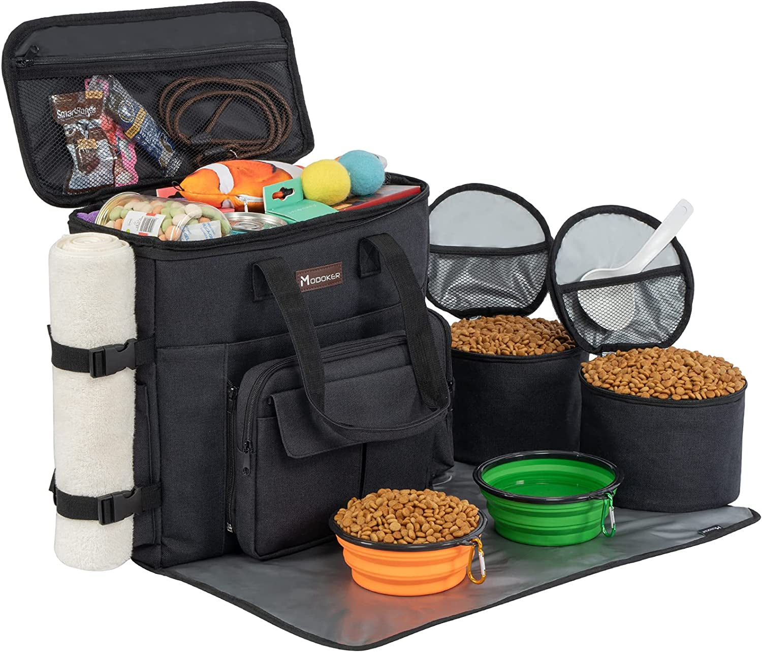 Dog Travel Bag – Airline-Approved Pet Travel Set with Food Containers, Collapsible Bowls & Feeding Mat