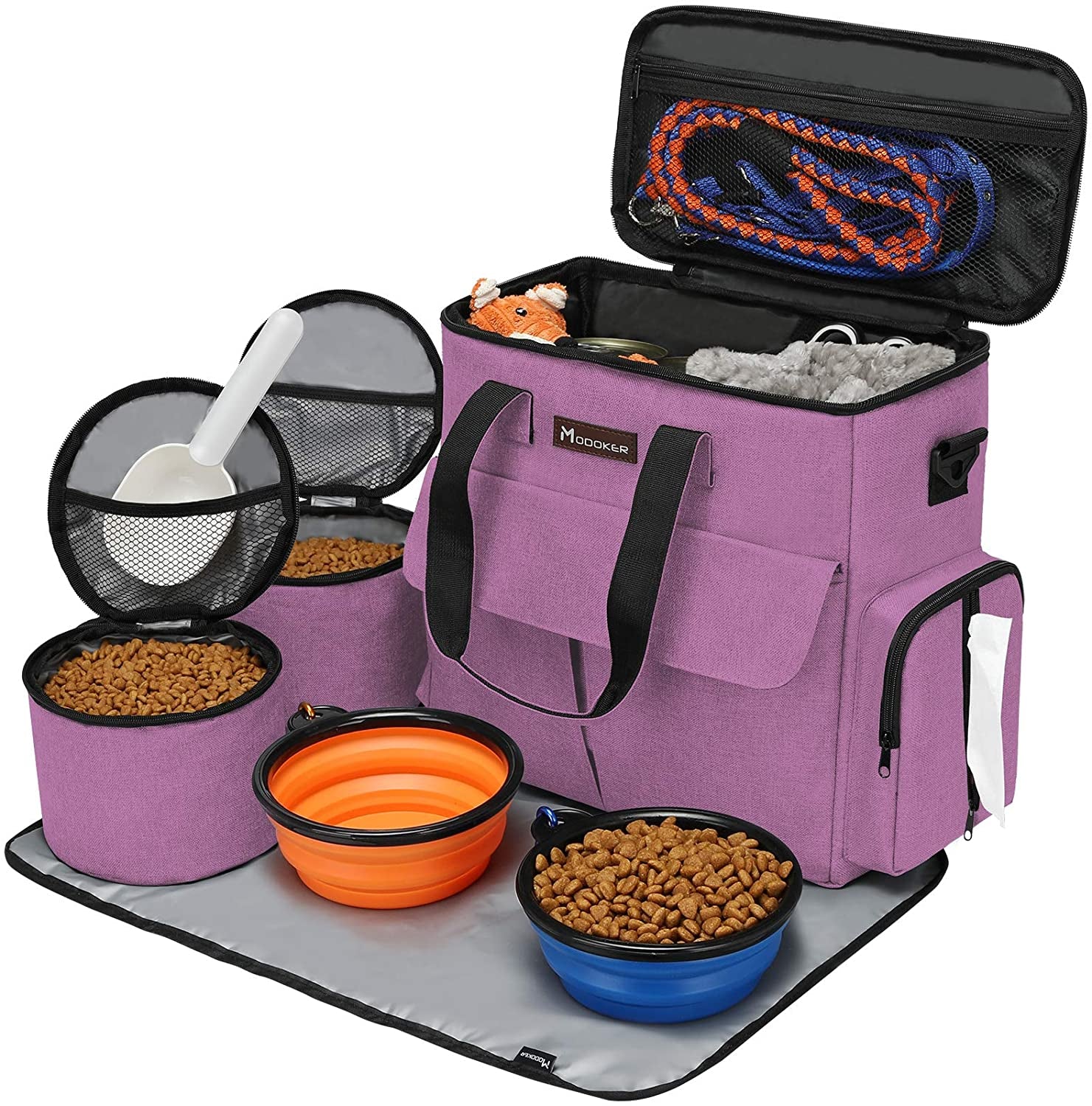 Dog Travel Bag – Airline-Approved Pet Travel Set with Food Containers, Collapsible Bowls & Feeding Mat