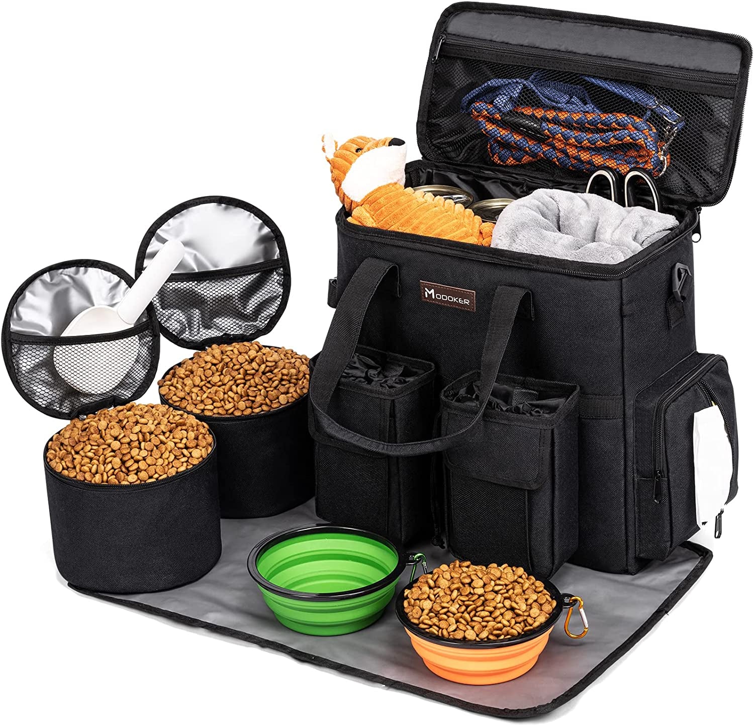 Dog Travel Bag – Airline-Approved Pet Travel Set with Food Containers, Collapsible Bowls & Feeding Mat