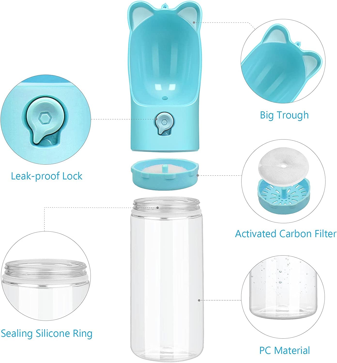 Portable Dog Water Bottle with Filter – Leak-Proof & Lightweight Dispenser 