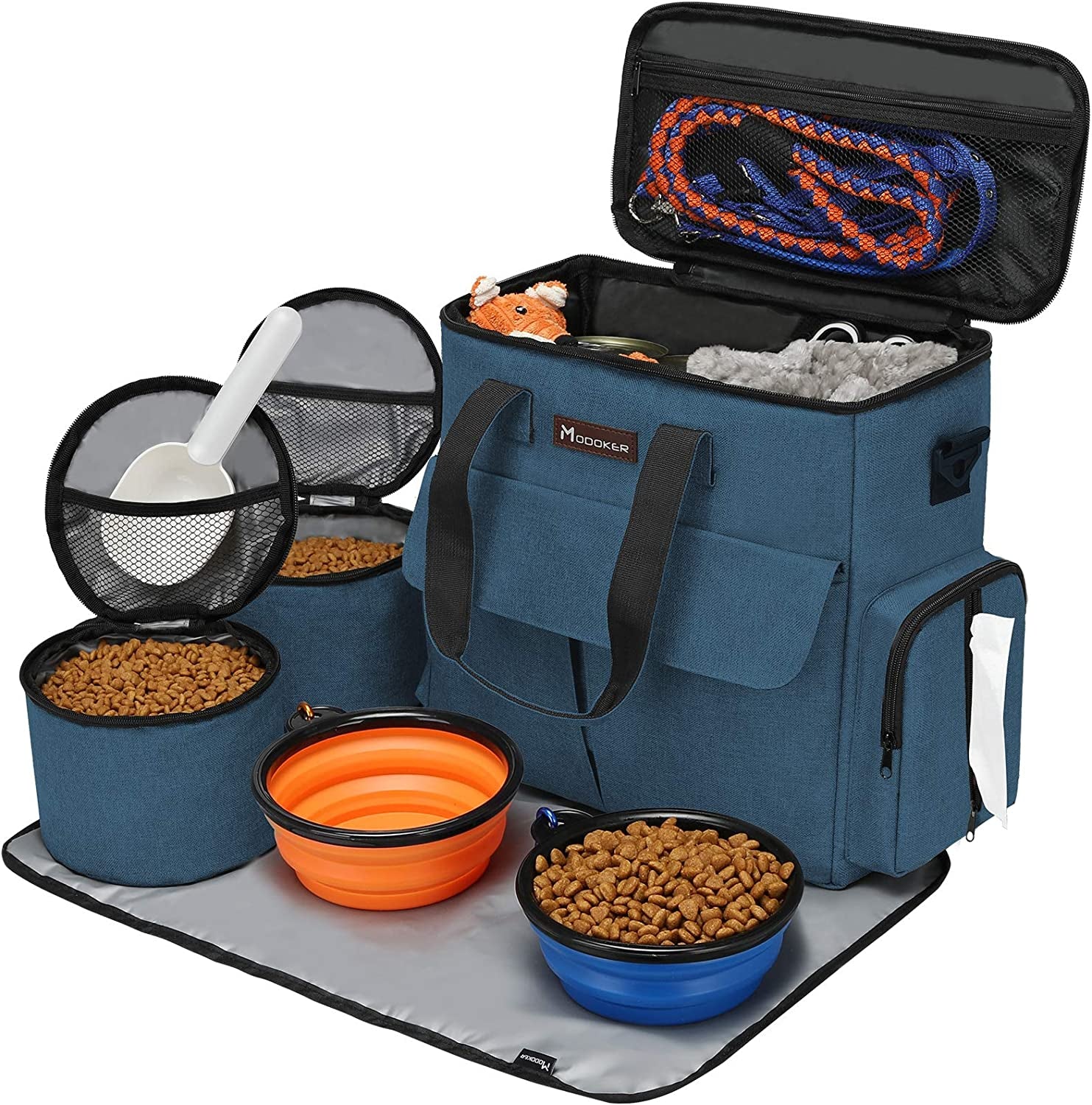 Dog Travel Bag – Airline-Approved Pet Travel Set with Food Containers, Collapsible Bowls & Feeding Mat