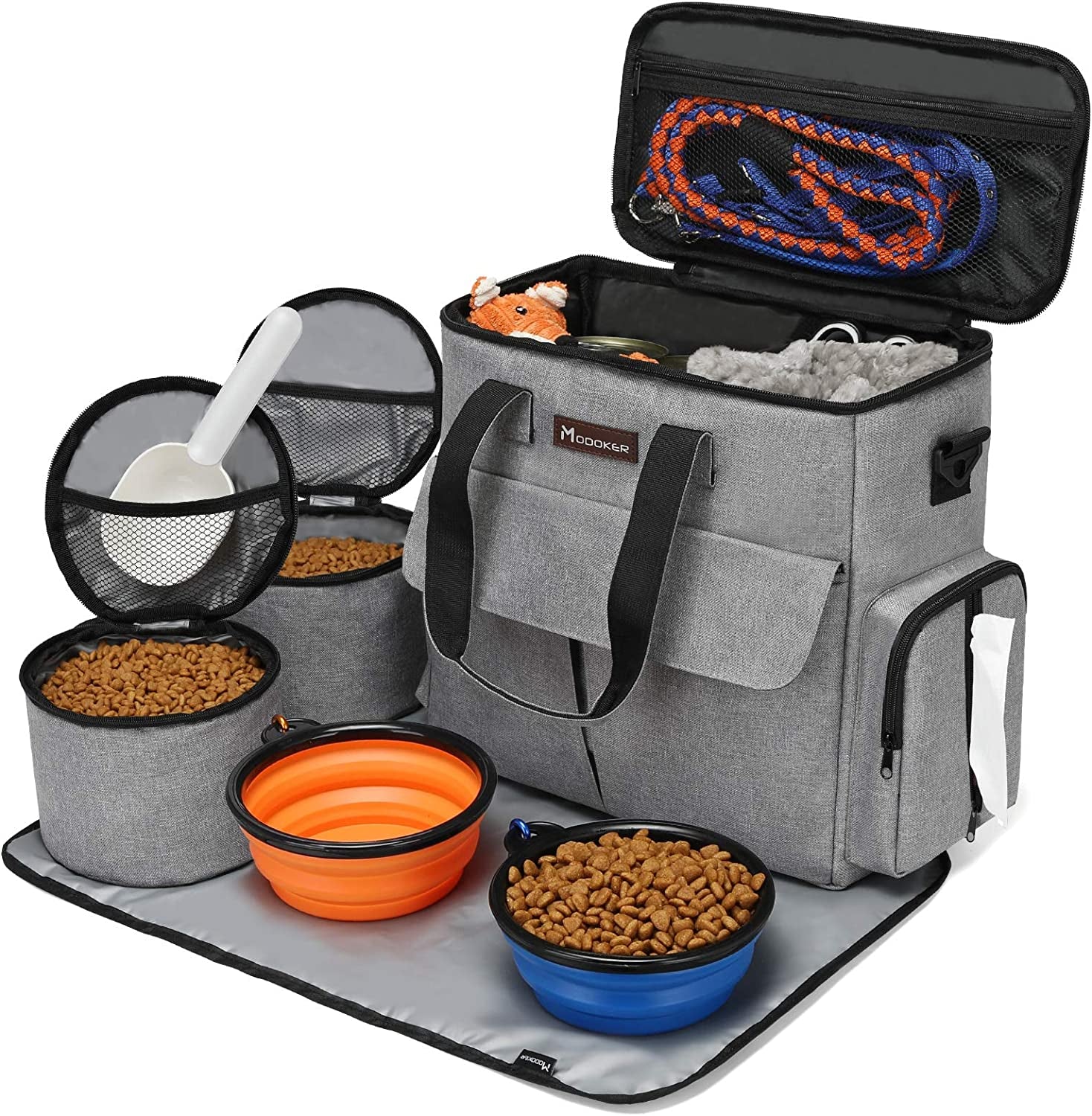 Dog Travel Bag – Airline-Approved Pet Travel Set with Food Containers, Collapsible Bowls & Feeding Mat