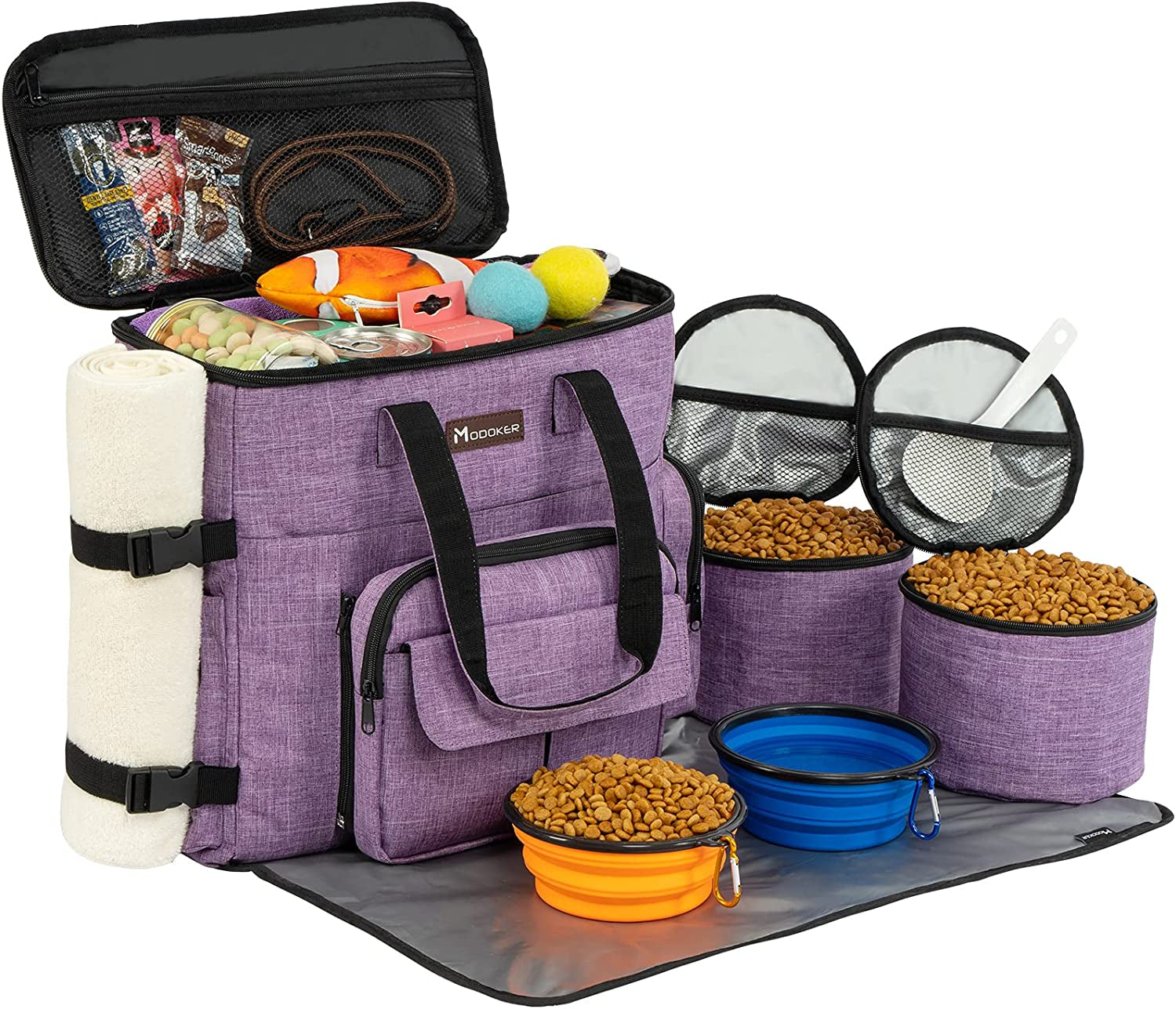 Dog Travel Bag – Airline-Approved Pet Travel Set with Food Containers, Collapsible Bowls & Feeding Mat