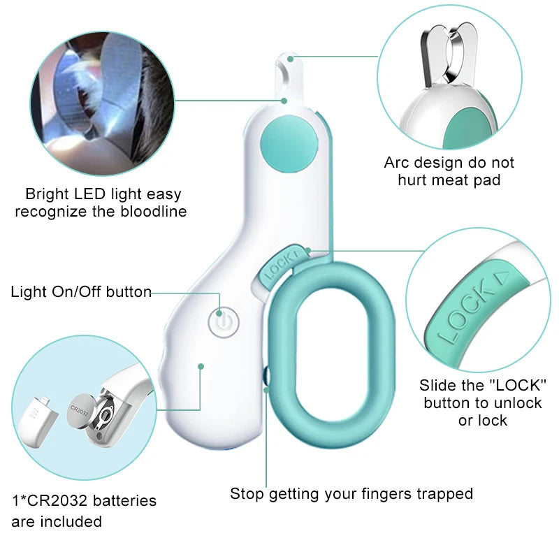 Professional Pet Nail Clipper with LED Light – Grooming Scissors for Cats & Small Dogs