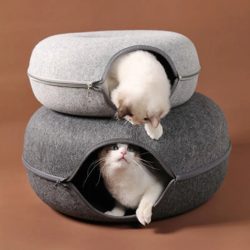 Cozy Donut Cat Bed & Interactive Tunnel