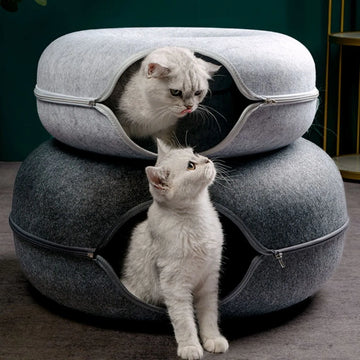 Cozy Donut Cat Bed & Interactive Tunnel