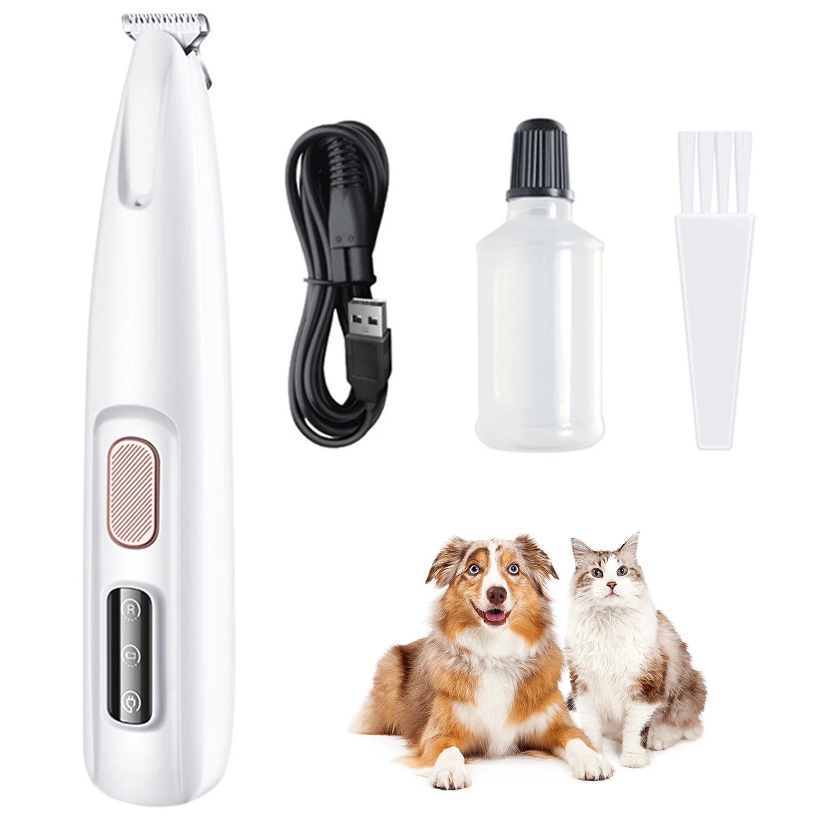 Rechargeable Pet Paw Trimmer with LED Light – Waterproof Hair Clippers