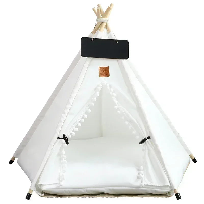 Stylish Pet Teepee Tent for Cats & Dogs – Portable, Washable Indoor Pet House with Comfy Cushion & Fun Blackboard Design