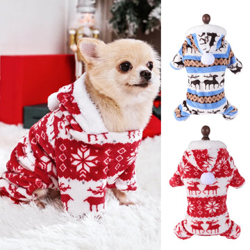 Festive Christmas Dog Pajamas – Cozy Fleece Jumpsuit for Winter Adventures