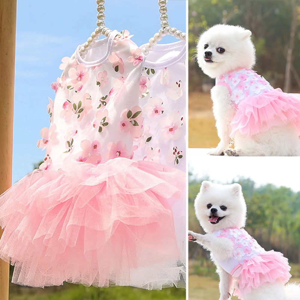 Pink Floral Mesh Dog Skirt – Adorable Princess Dress