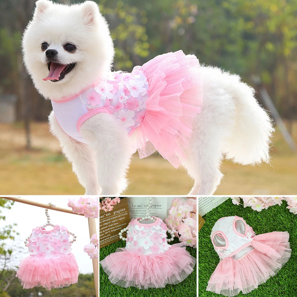 Pink Floral Mesh Dog Skirt – Adorable Princess Dress