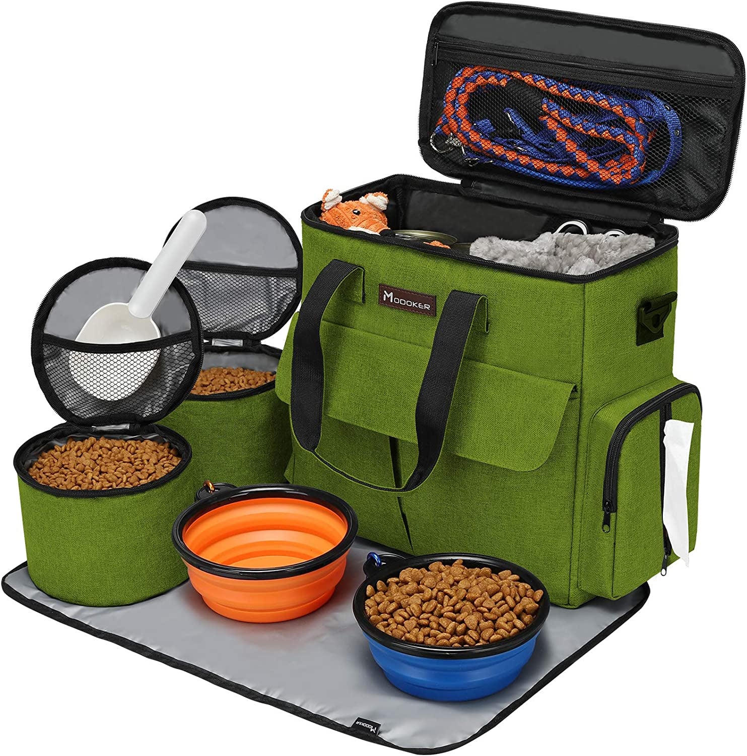 Dog Travel Bag – Airline-Approved Pet Travel Set with Food Containers, Collapsible Bowls & Feeding Mat