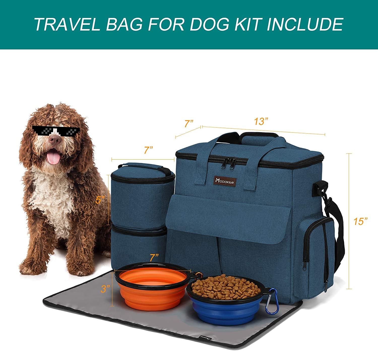 Dog Travel Bag – Airline-Approved Pet Travel Set with Food Containers, Collapsible Bowls & Feeding Mat