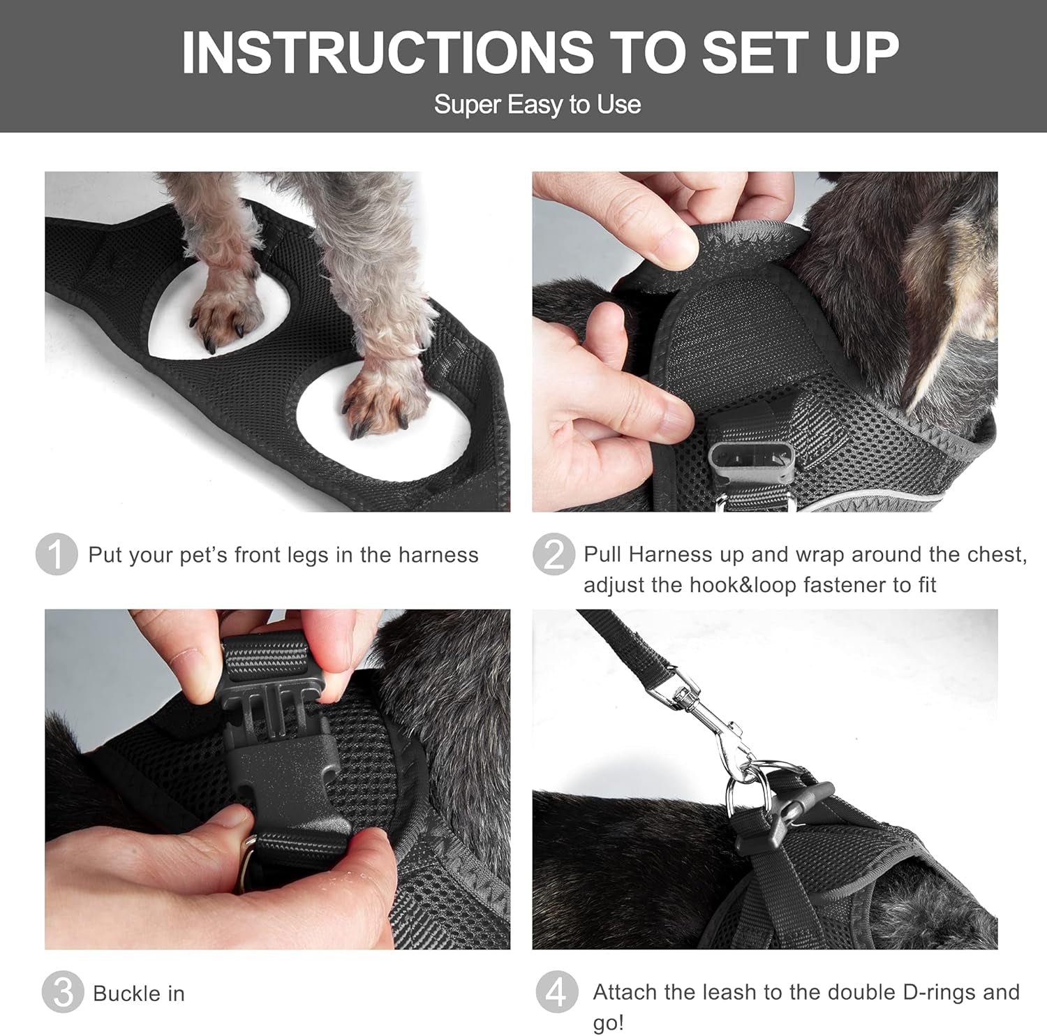 Soft & Breathable Dog Harness with Leash – Escape-Proof, Adjustable Step-In Vest for Small Pets